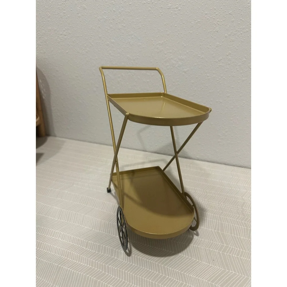 Target Gold Metal Two Tiered Serving Bar Cart‎ Miniature Decor Accent Flawed